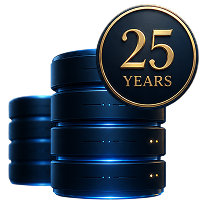 Stacked database servers with a 25 years badge
